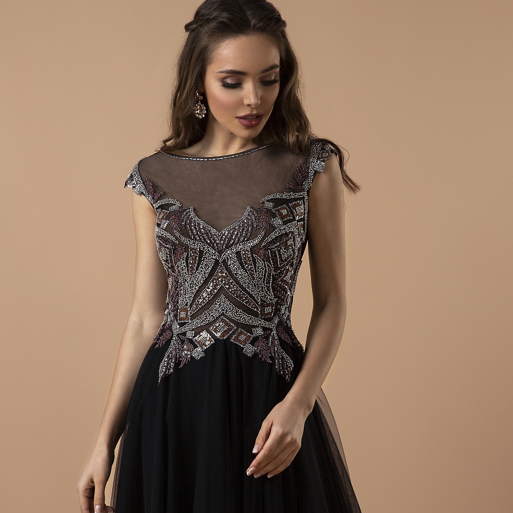 Stunning Black and Silver Embellished Prom Dress
